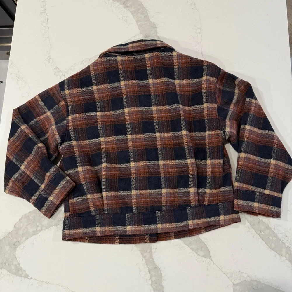 American Eagle Plaid Oversized Lined Shacket Women’s Medium Brown/Navy Jacket - Picture 8 of 9